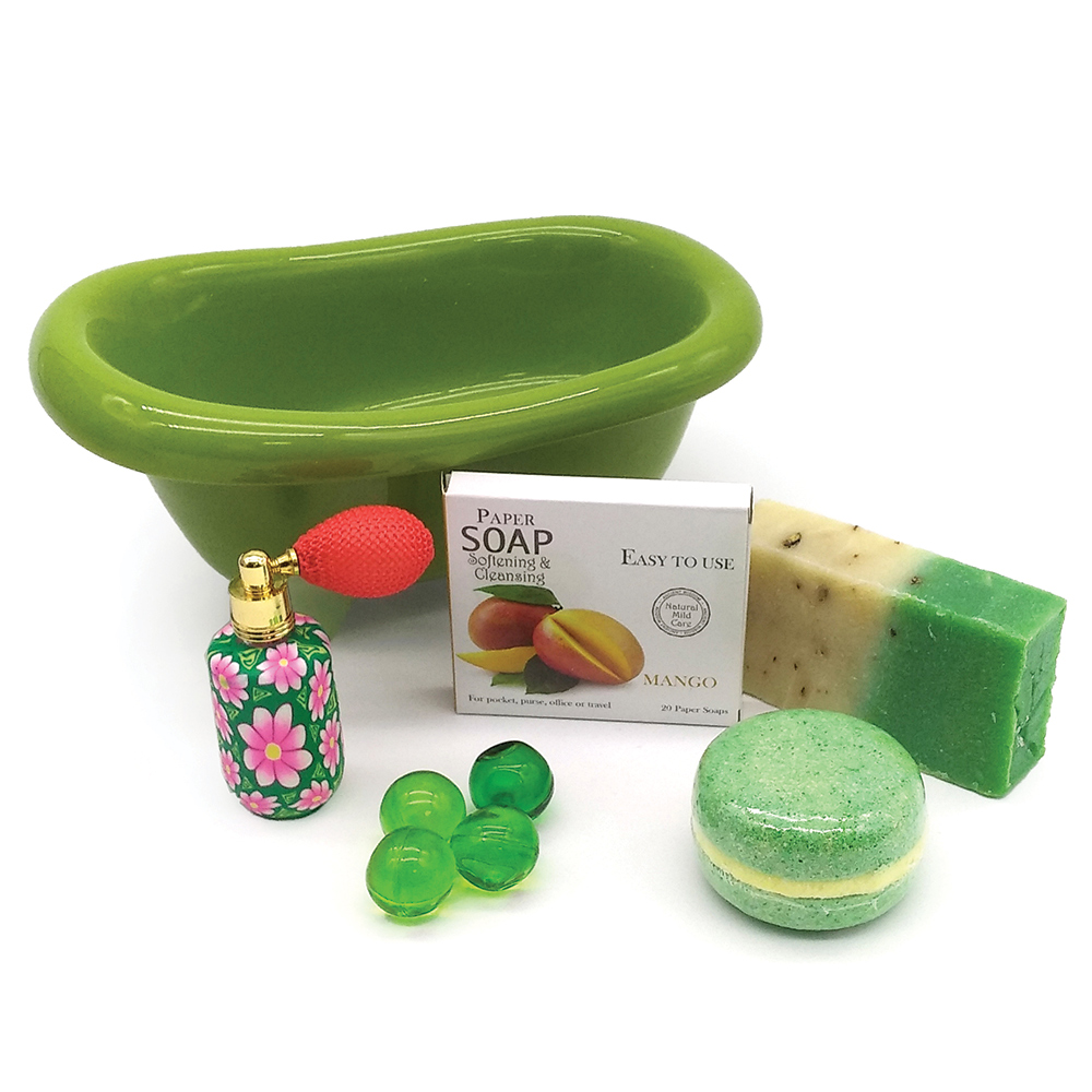 Mini bañera de cerámica con productos de regalo
